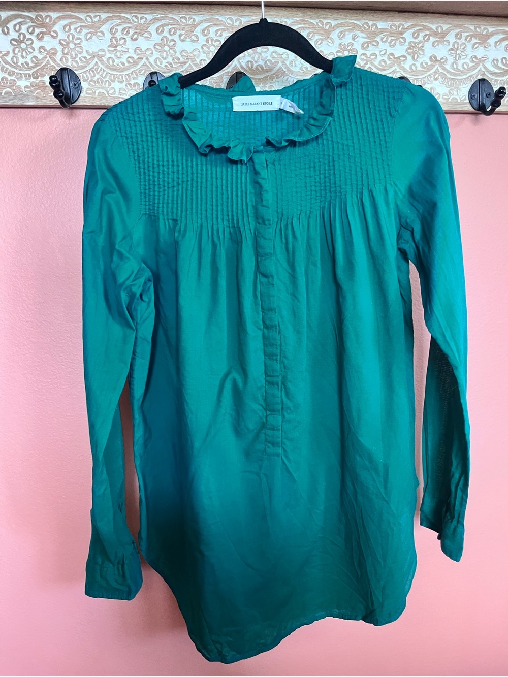 Isabel Marant Étoile Emerald Green Pintuck Blouse (flawed)